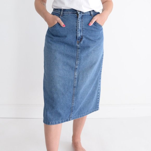 Vintage Pennmans Midi Medium Wash Denim Jean Skirt Size 8 - Picture 2 of 15